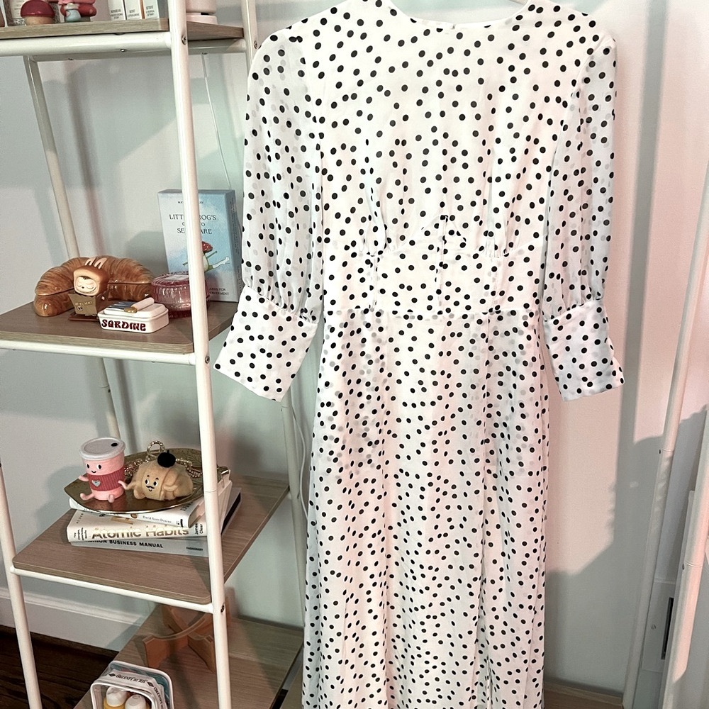 Elegant black and white polka dot dress